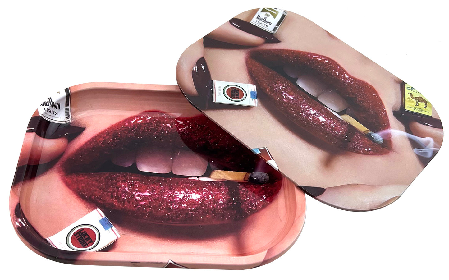Hipster Lips & Smoke Metal Rolling Tray AP014