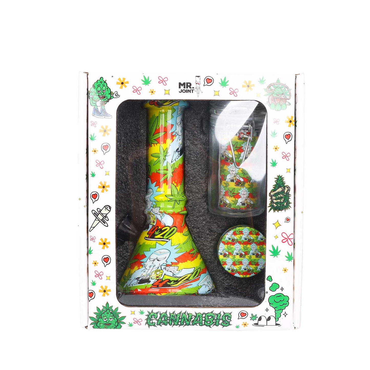 R&M Bong Gift Set (Includes Bong, Grinder, Jar)