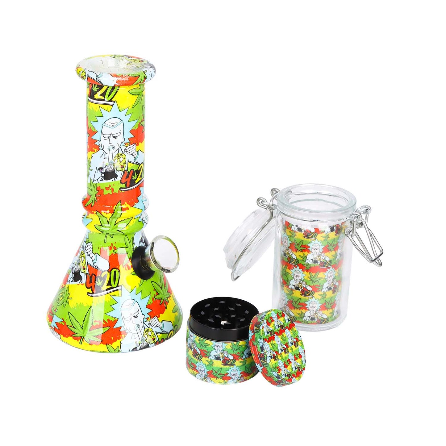 R&M Bong Gift Set (Includes Bong, Grinder, Jar)