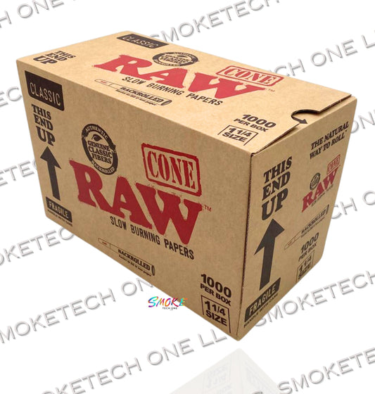 RAW Classic 1 1/4 Size Pre-Rolled Cones – 1000 Count Bulk Box - Smoke Tech One LLC