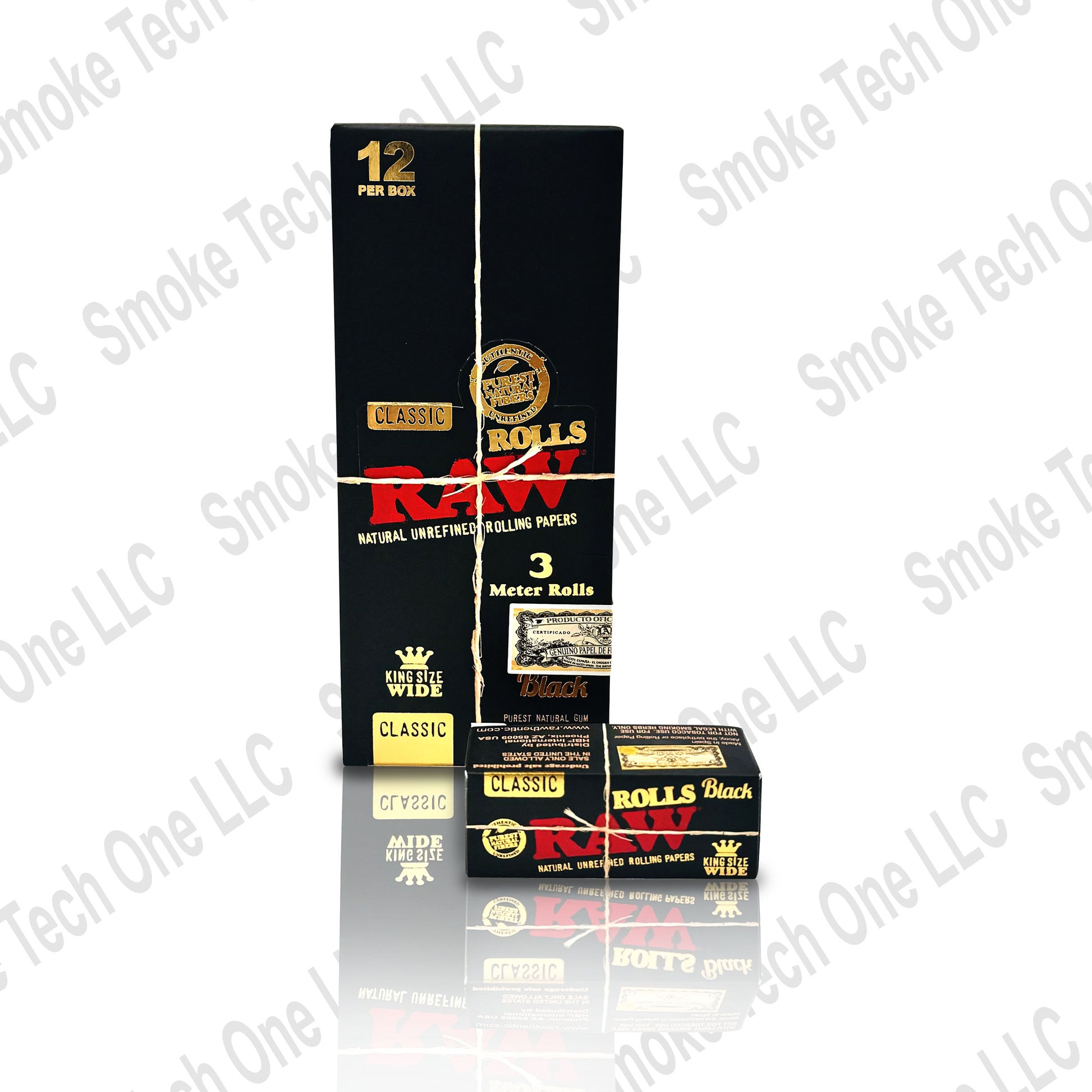 RAW Black King Size Wide Rolls with 3 meters of rolling paper - Smoke Tech One LLC