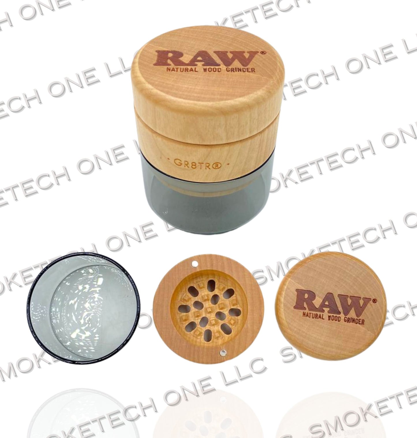 RAW Natural Wood Grinder x GR8TR 3pc 65mm