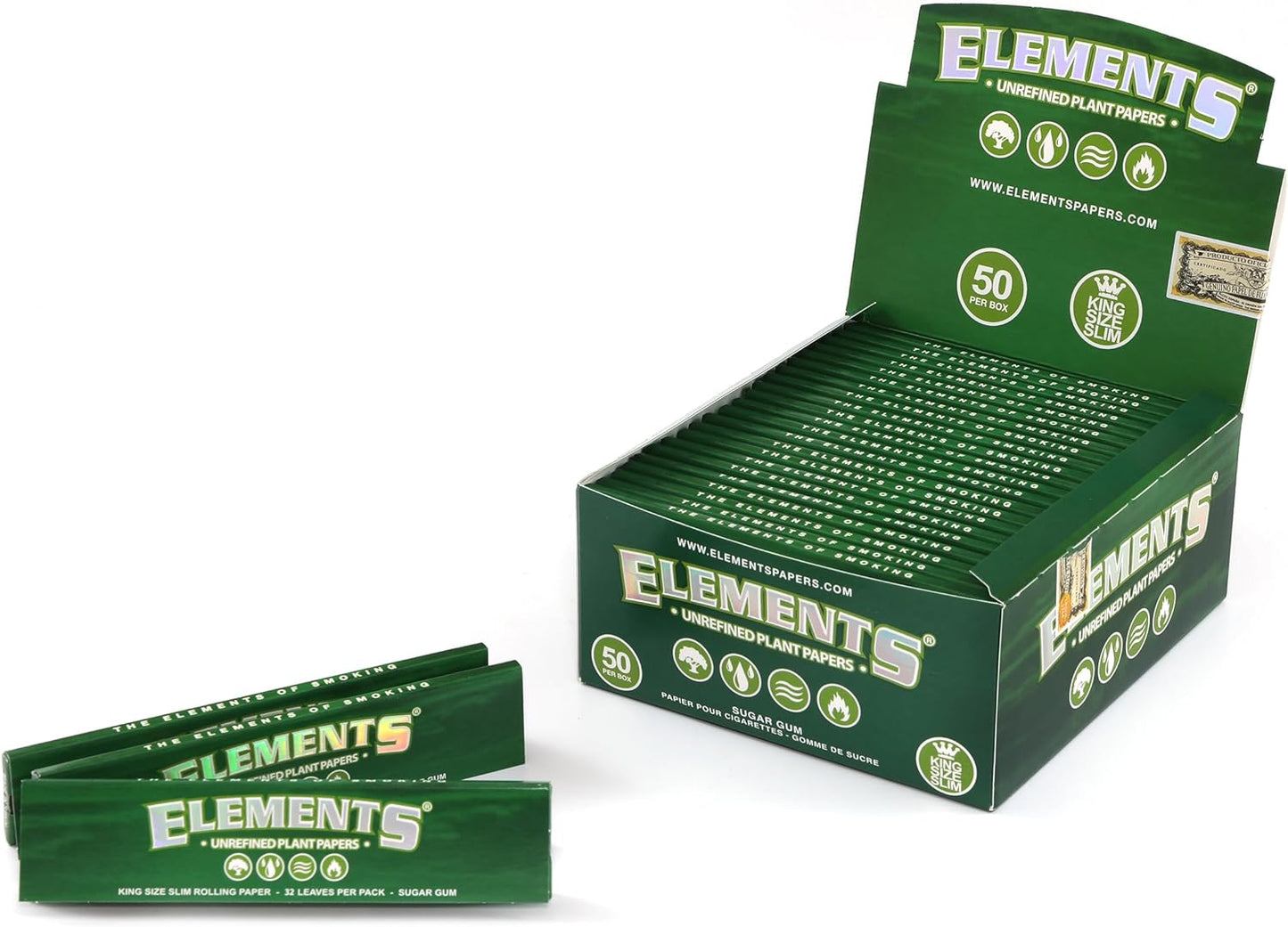 Elements Green King Size Slim Unrefined plant rolling paper