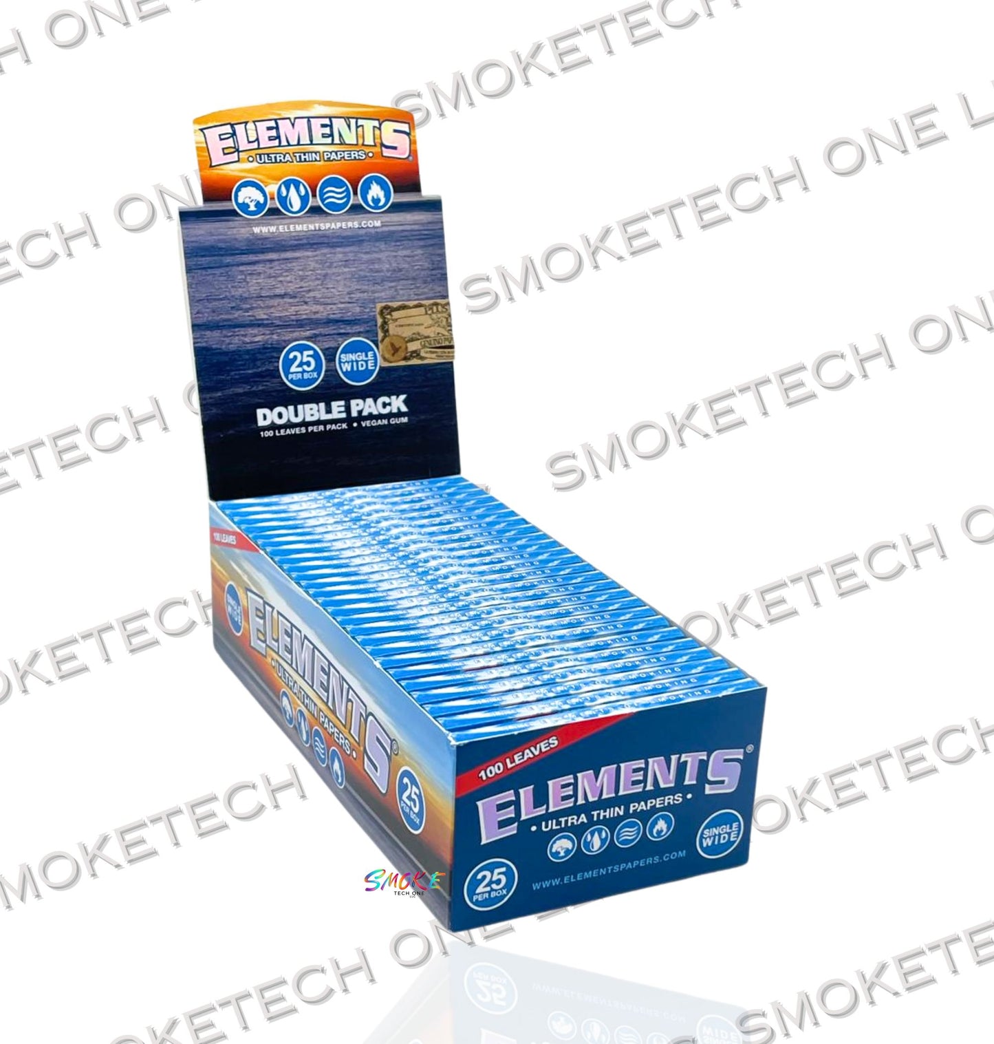 Elements Single Wide Double Pack (100 Leaves) – 25 Booklets Display - Smoke Tech One LLC