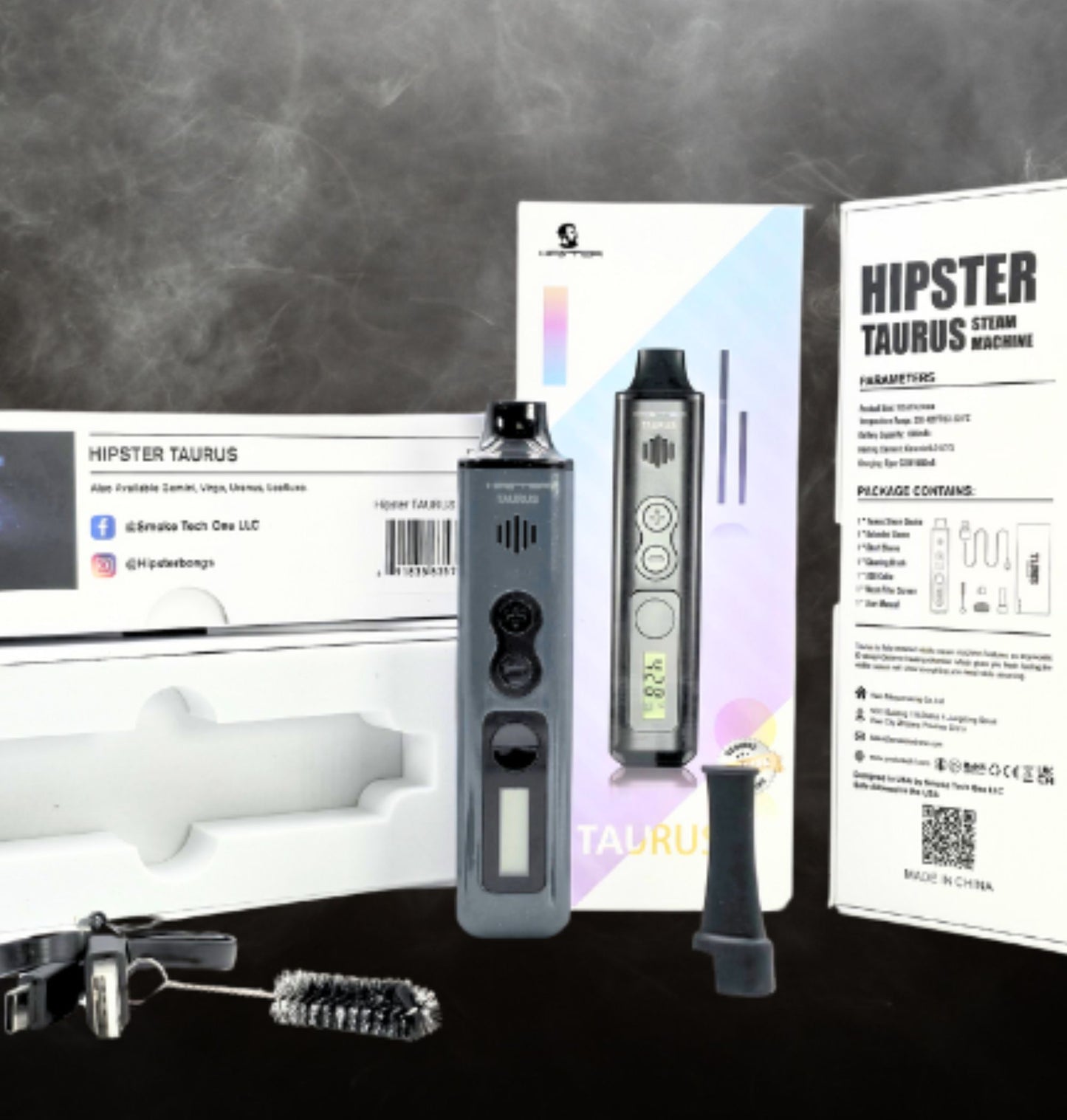 Hipster Taurus Steam Machine Dry Herb Vaporizer – 1300mAh Type-C Rechargeable (LCD Screen + Ceramic Heating)