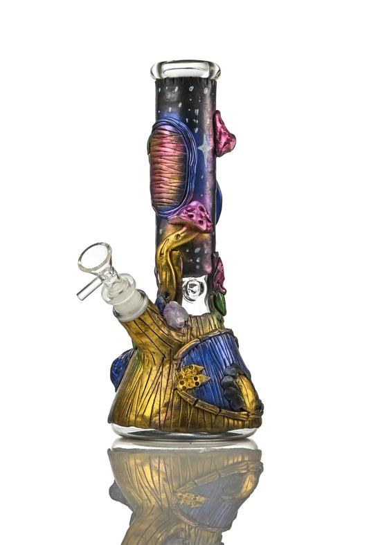 Hipster hand-painted glass beaker bong ML025