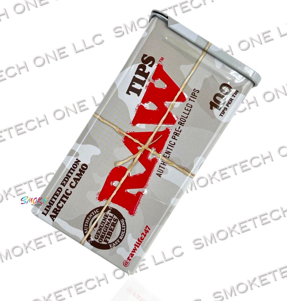 RAW Limited Edition Arctic Camo Pre-Rolled Tips – 100 Tips per Tin (Full Box)