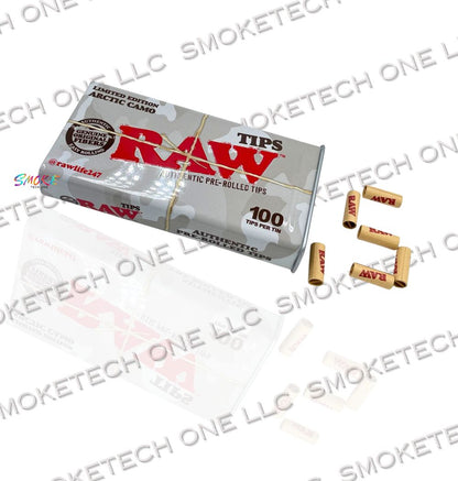RAW Limited Edition Arctic Camo Pre-Rolled Tips – 100 Tips per Tin (Full Box)