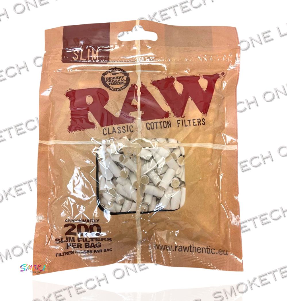 RAW Classic Slim Cotton Filters – 200 Filters per Bag