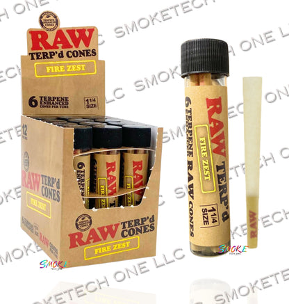 RAW Terp’d Cones – Fire Zest | 1 1/4 Size | 6 Terpene-Enhanced Cones per Tube