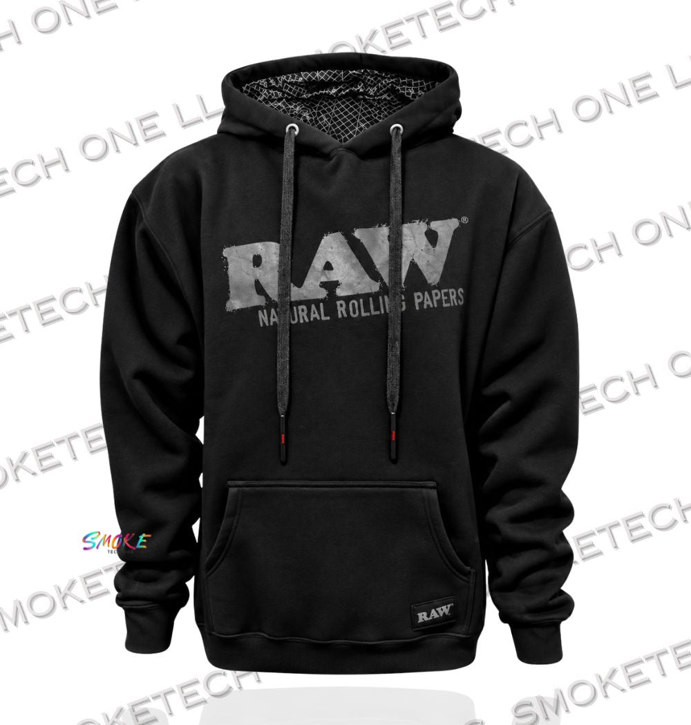 RAW Black Pullover Hoodie (Black Logo) - Smoke Tech One LLC