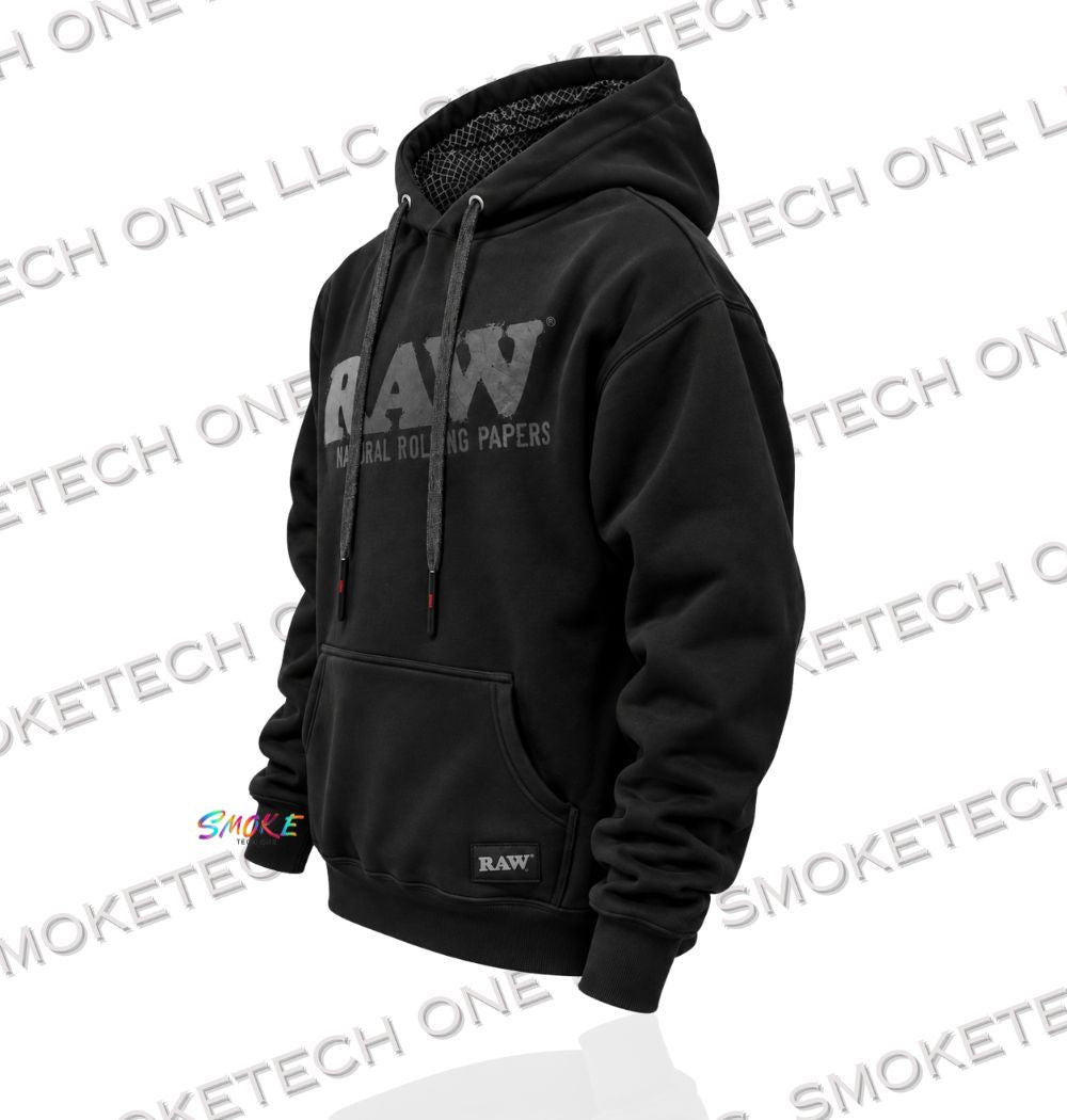 RAW Black Pullover Hoodie (Black Logo) - Smoke Tech One LLC