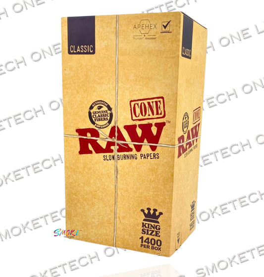 RAW Classic King Size Pre-Rolled Cones | 1400 Count | Bulk Box - Smoke Tech One LLC