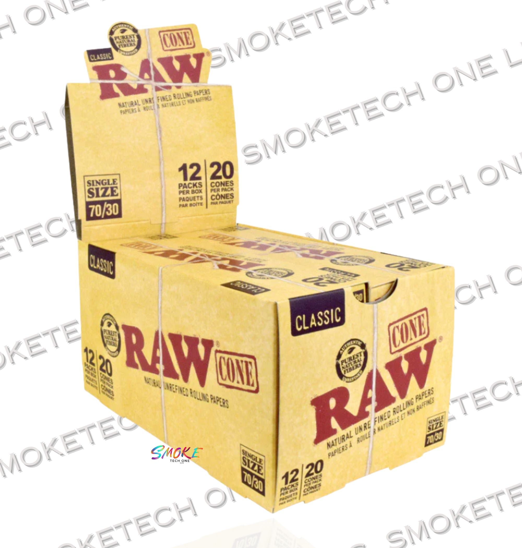 RAW Classic Single Size Cones 70mm 30mm - 20 pack – Smoke Tech One LLC