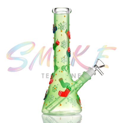 10 Inch Glow Holiday Snowflake Beaker Bong TZ248 - Smoke Tech One LLC
