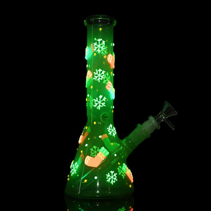 10 Inch Glow Holiday Snowflake Beaker Bong TZ248 - Smoke Tech One LLC