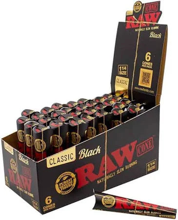 RAW Black Pre-Rolled Cones 1 1/4 Size (6 CT)